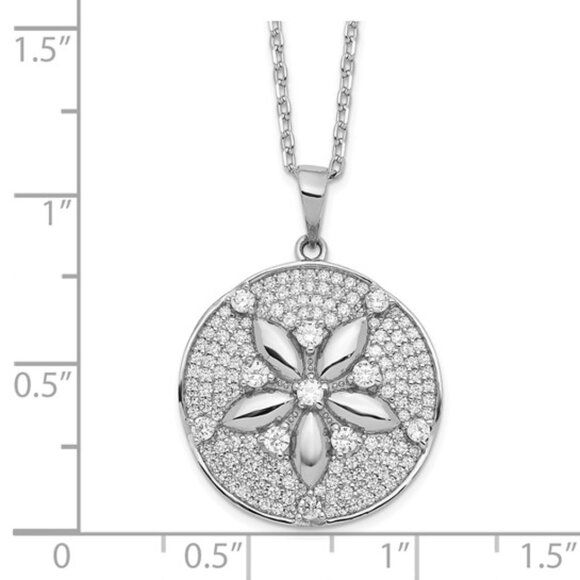 925 Sterling Silver Nautical RH Sand Dollar CZ Paved Necklace Charm Pendant - Picture 8 of 9